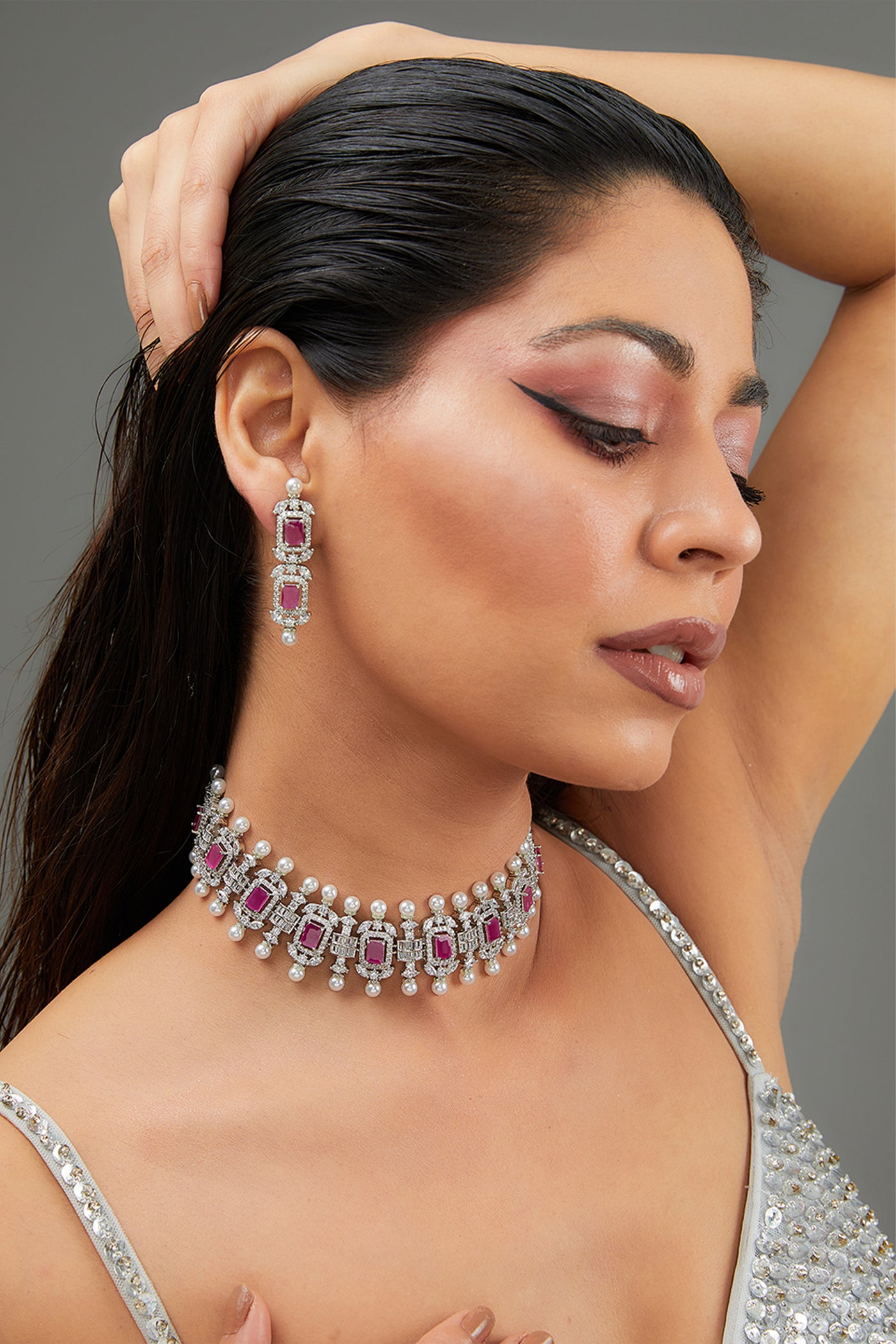 Zevar Pink Diamond Choker Necklace indian designer wear online shopping melange singapore