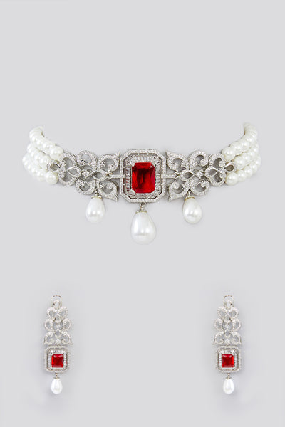 Zevar Pink Diamond Choker Necklace With Pearl Strings Set indian designer wear online shopping melange singapore