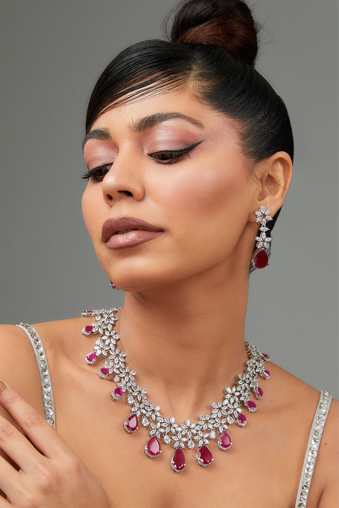 Zevar Pink Diamond Necklace Set indian designer wear online shopping melange singapore