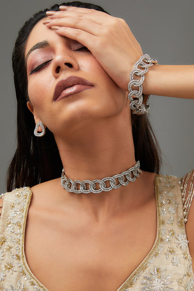 Zevar White Choker Diamond Necklace Set indian designer wear online shopping melange singapore