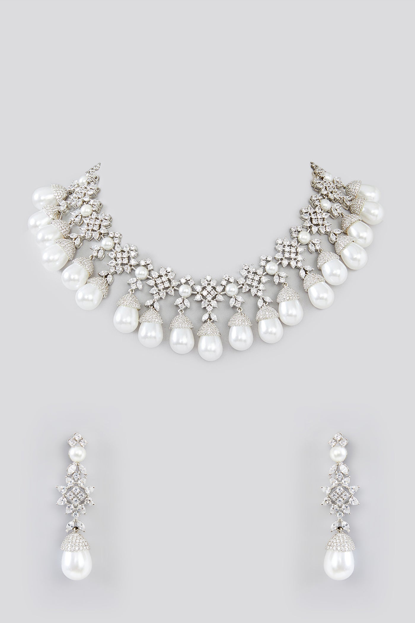 Zevar White Diamond Necklace With Pearls Set indian designer wear online shopping melange singapore