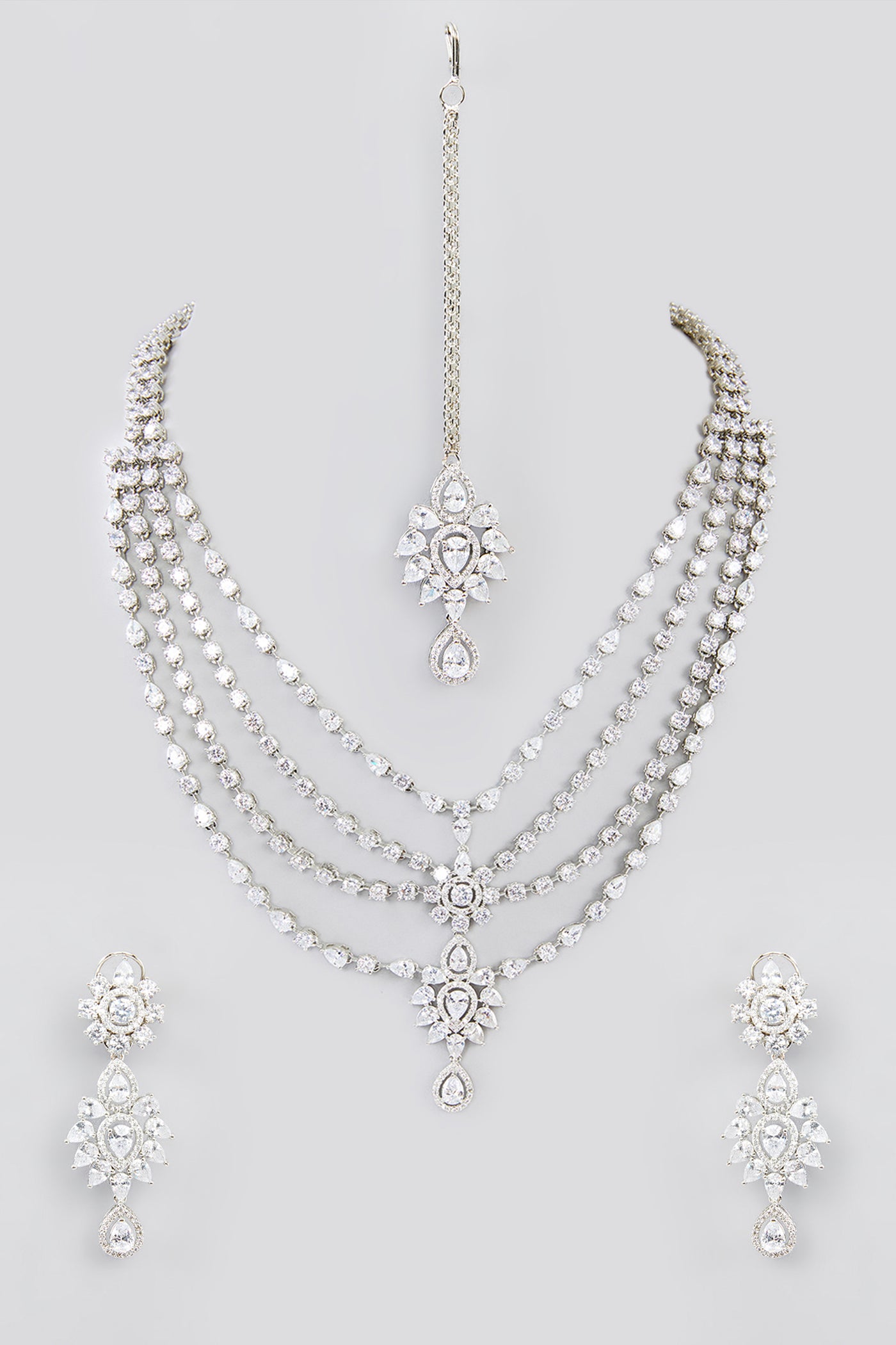 Zevar White Layered Diamond Necklace Set indian designer wear online shopping melange singapore