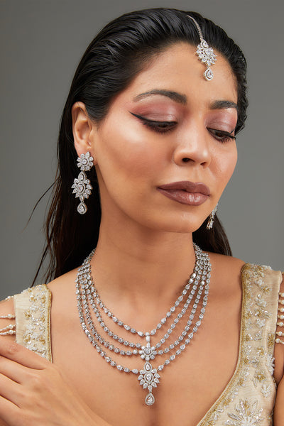 Zevar White Layered Diamond Necklace Set indian designer wear online shopping melange singapore