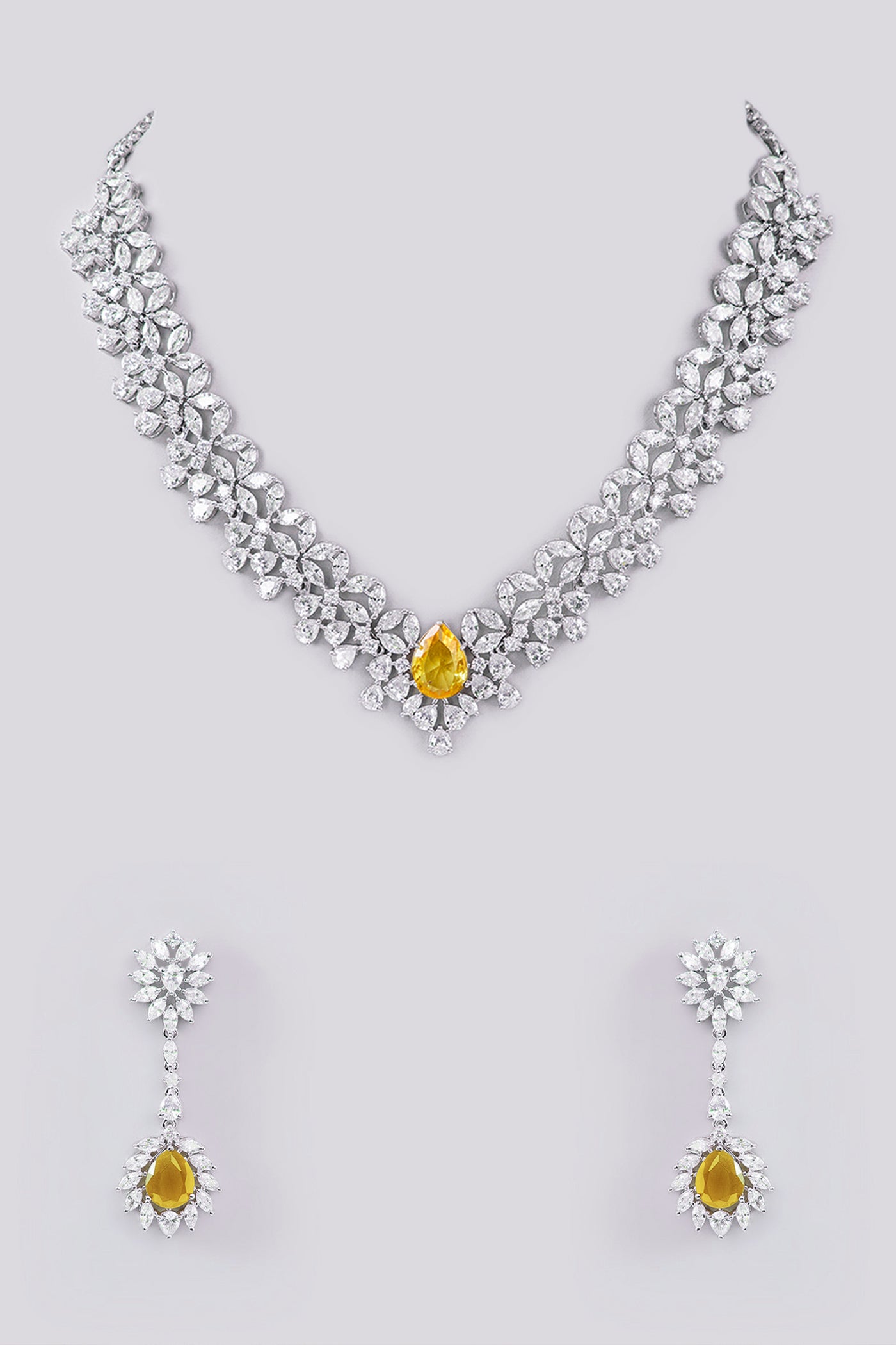 Zevar Yellow Long Diamond Necklace indian designer wear online shopping melange singapore