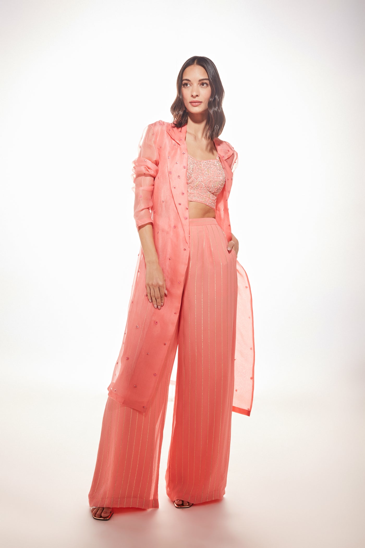 Chamee and Palak June Trench Jacket Set-peach indian designer wear online shopping melange singapore