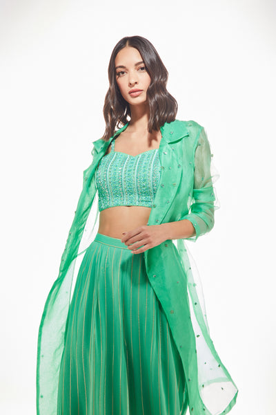 Chamee and Palak June Trench Jacket Set - Sea green indian designer wear online shopping melange singapore