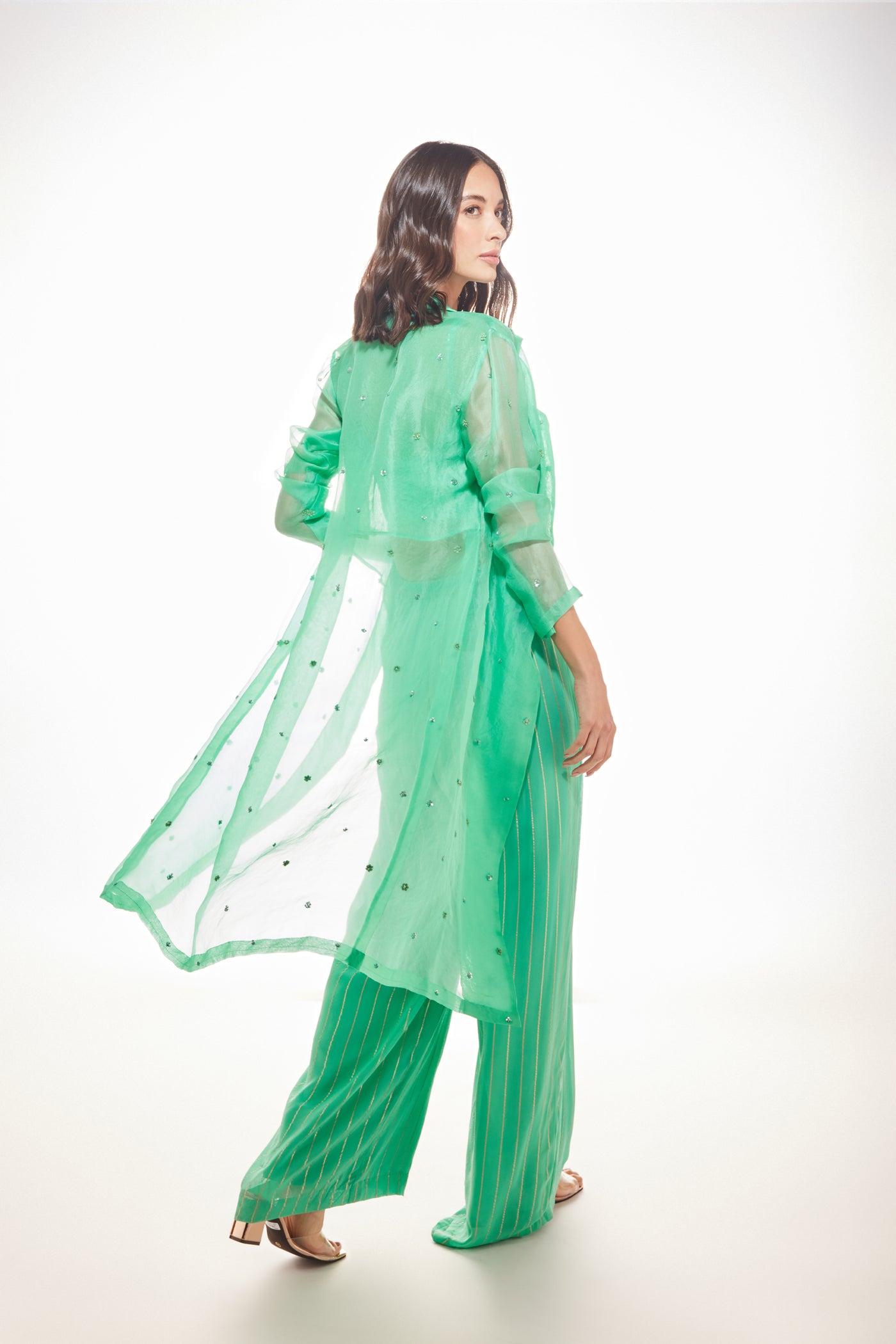 Chamee and Palak June Trench Jacket Set - Sea green indian designer wear online shopping melange singapore