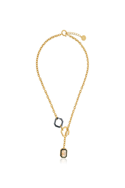 Isharya Bling Link Lock Crystal Necklace In 18Kt Gold Plated fashion jewellery online shopping melange singapore indian designer wear