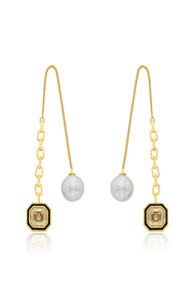 Isharya Bougie Crystal & Pearl Threader Earrings In 18Kt Gold Plated fashion jewellery online shopping melange singapore indian designer wear