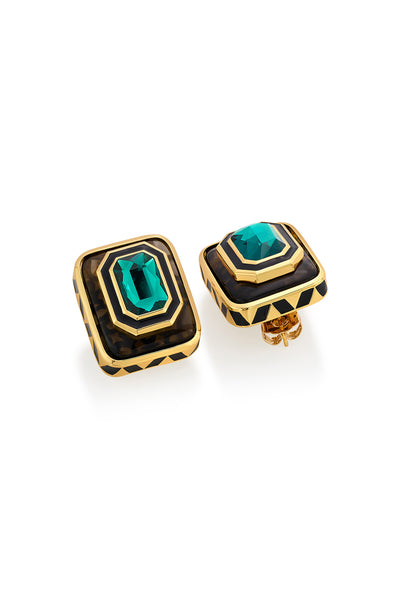 Isharya Bougie Green Crystal Resin Studs In 18Kt Gold Plated fashion jewellery online shopping melange singapore indian designer wear