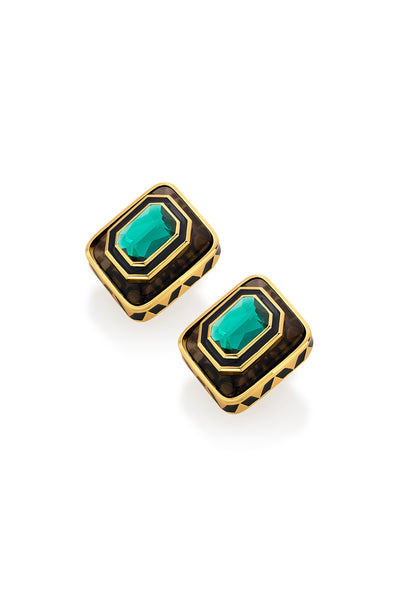 Isharya Bougie Green Crystal Resin Studs In 18Kt Gold Plated fashion jewellery online shopping melange singapore indian designer wear