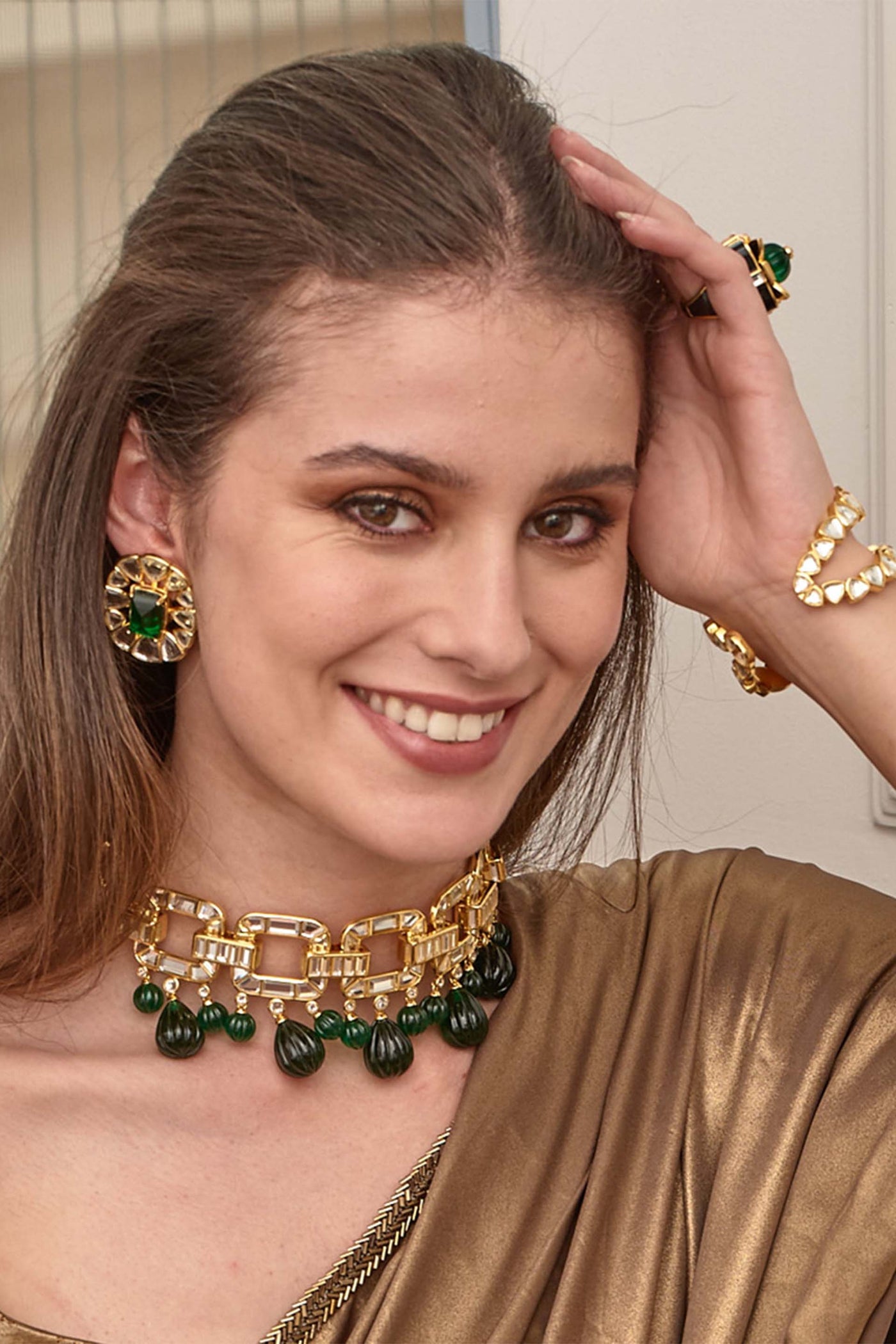 Isharya Raina Hydro Emerald & Mirror Statement Choker fashion jewellery online shopping melange singapore indian designer wear