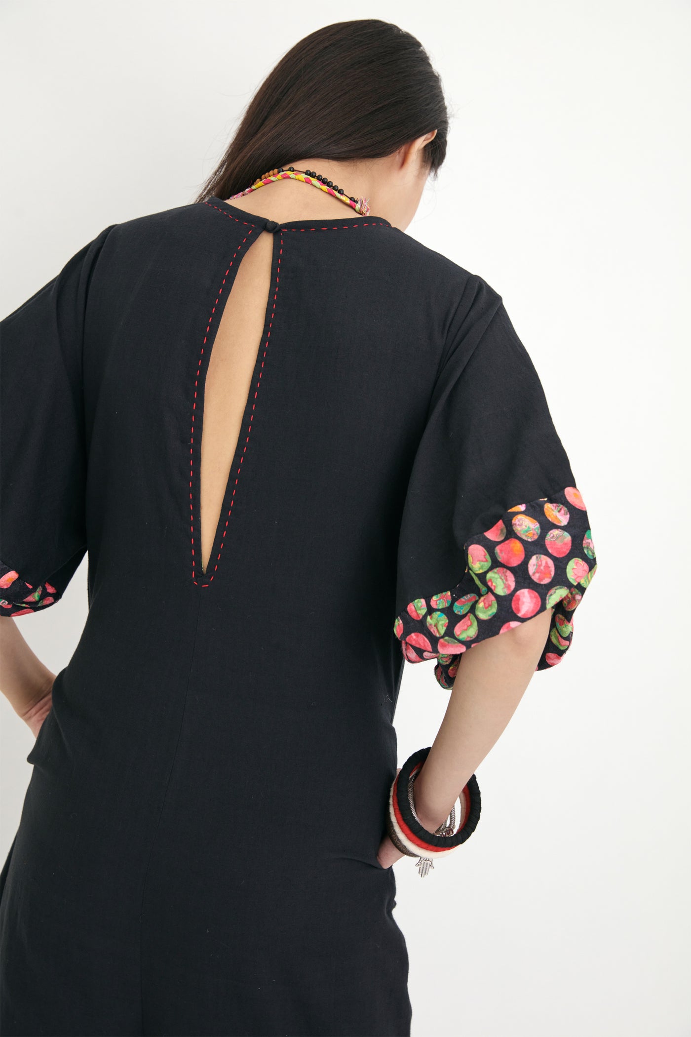 nika Black Silk Jumpsuit With Polka Dot Print sustainable western indian designer wear online shopping melange singapore