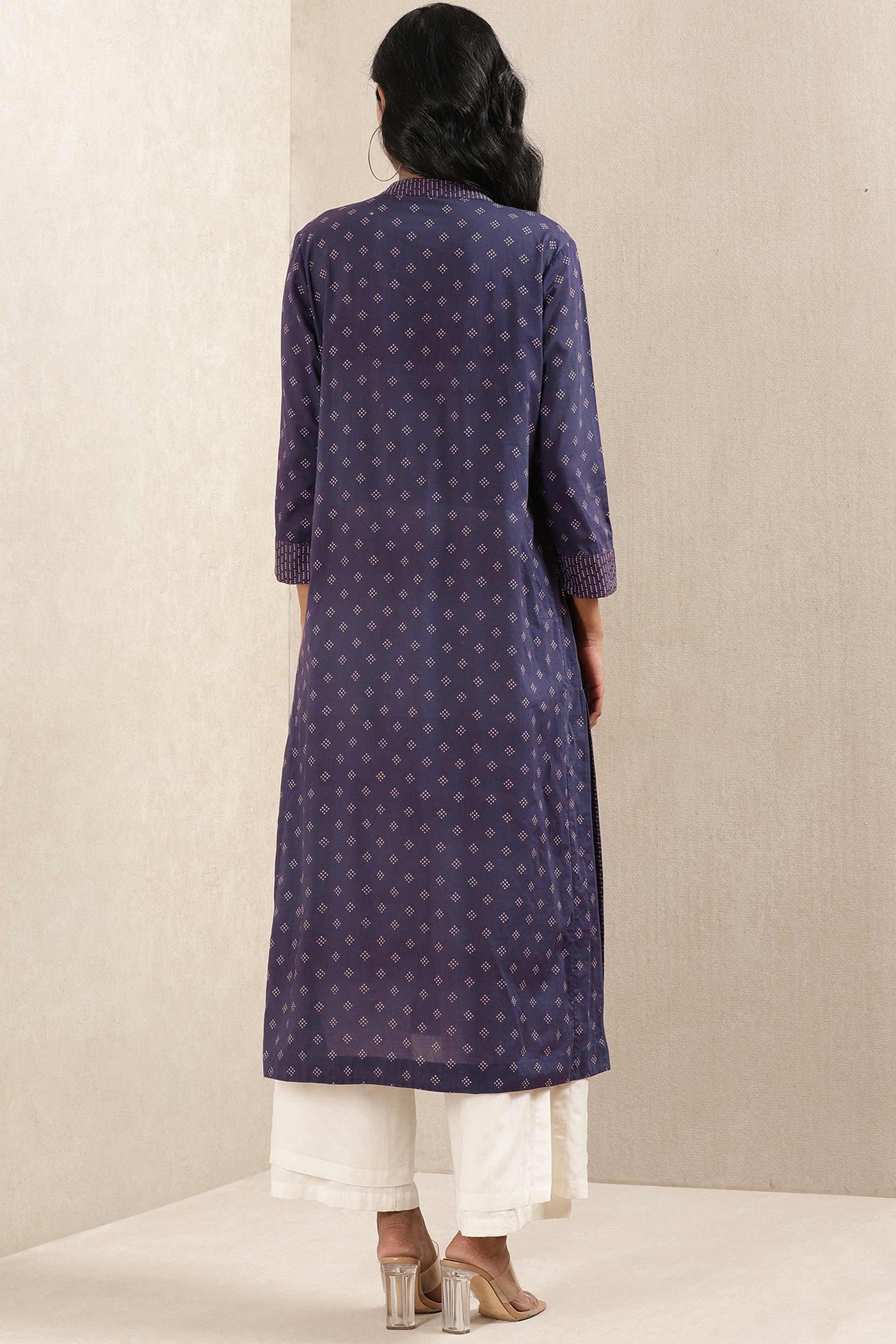 ritu kumar Ink Blue Printed Cotton Kurta online shopping melange singapore indian designer wear