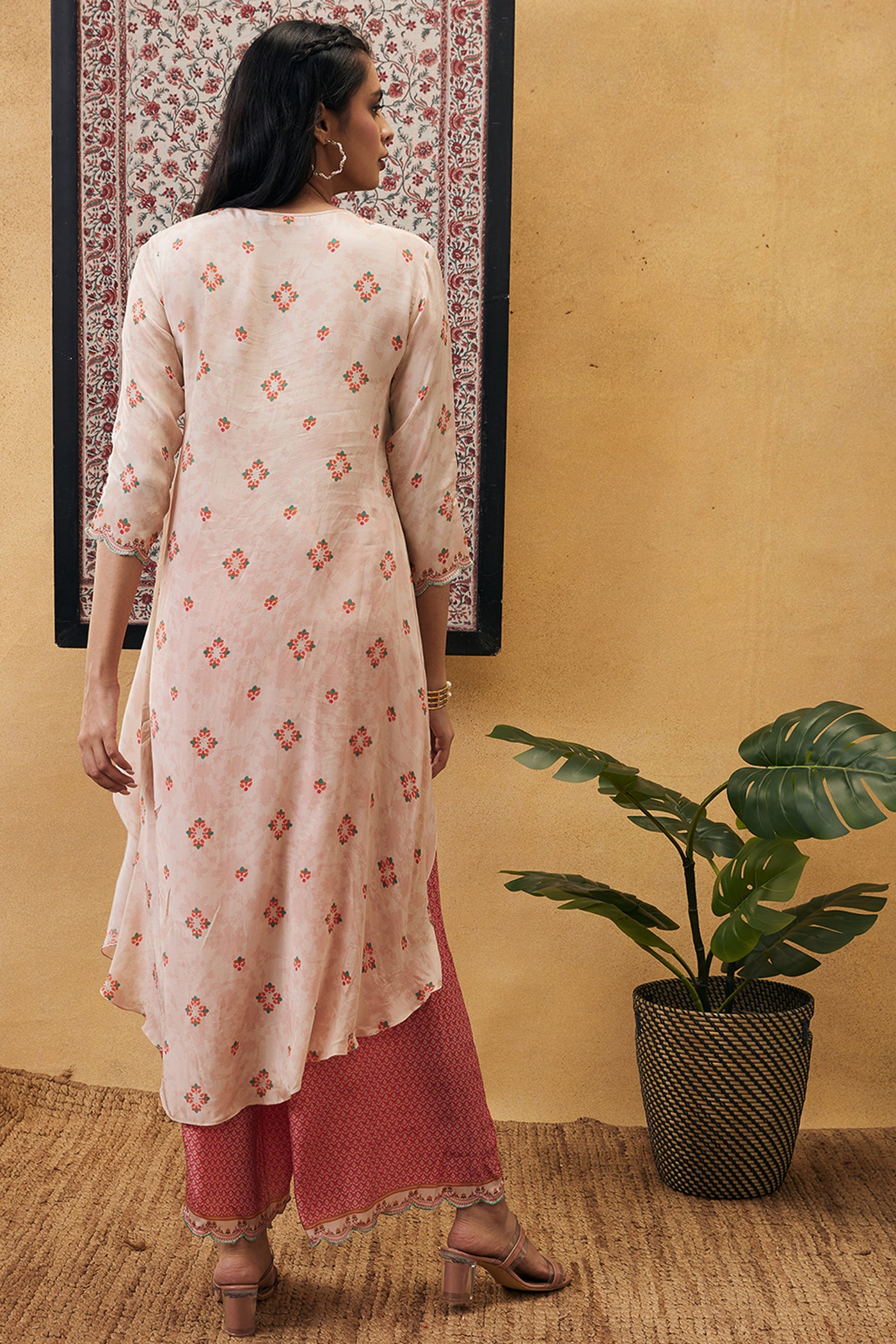 sougat paul Zahra Embroidered Asymmetric Kurta Set pink online shopping melange singapore indian designer wear