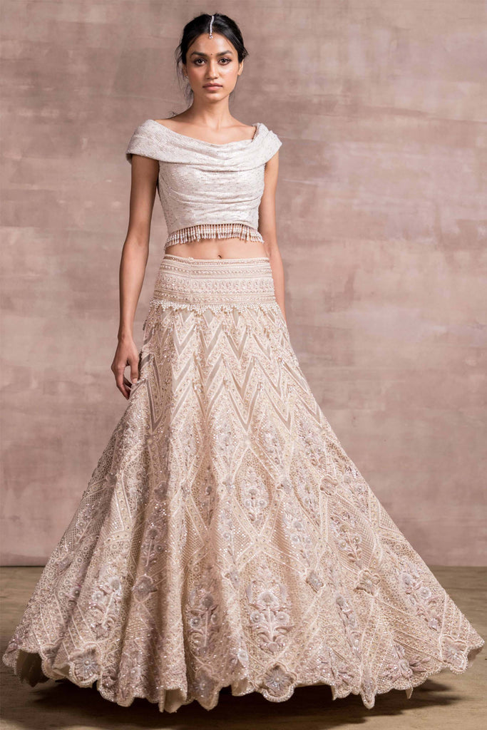 Buy White Linen Printed Floral Motifs Boat Neck Lehenga With Blouse For  Women by Pasha India Online at Aza Fashions.