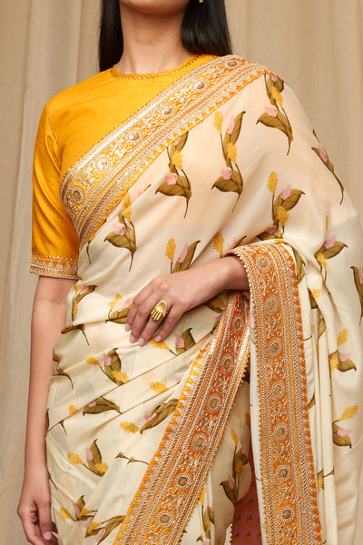 Utsava Ivory Floral Fantasy Saree indian designer wear online shopping melange singapore