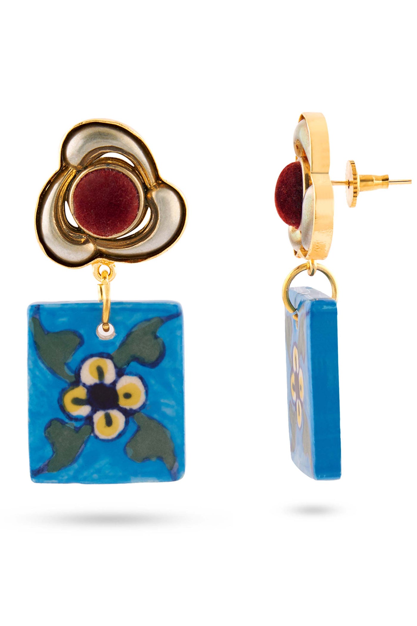 Valliyan picasso square blue earrings fashion jewellery online shopping melange singapore indian designer wear