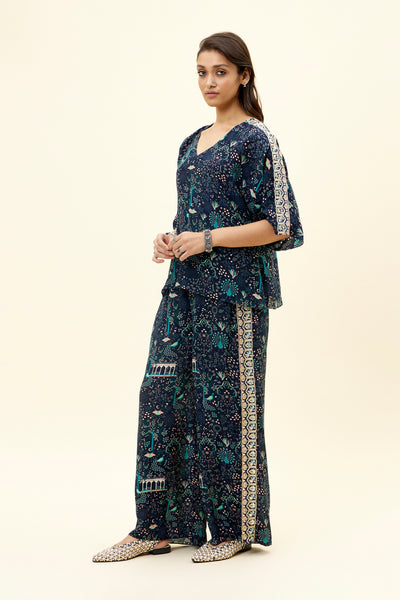 sva Blue Mor Jaal Print Co Ord Set With Embellishments online shopping melange singapore indian designer wear